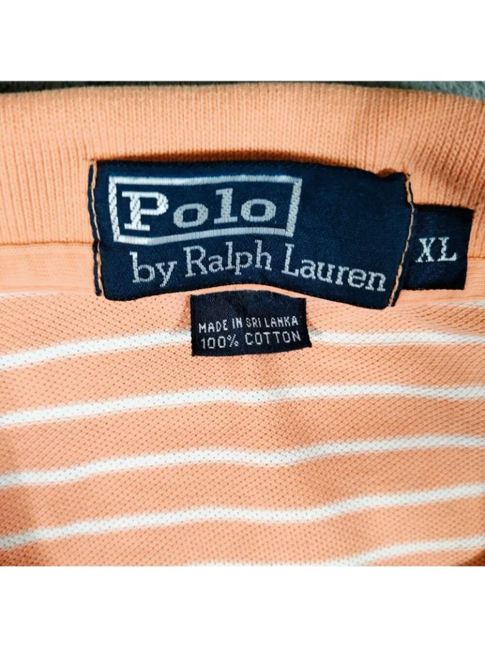 Polo by Ralph Lauren Orange Peach Striped Polo Blue Pony Logo (XL)